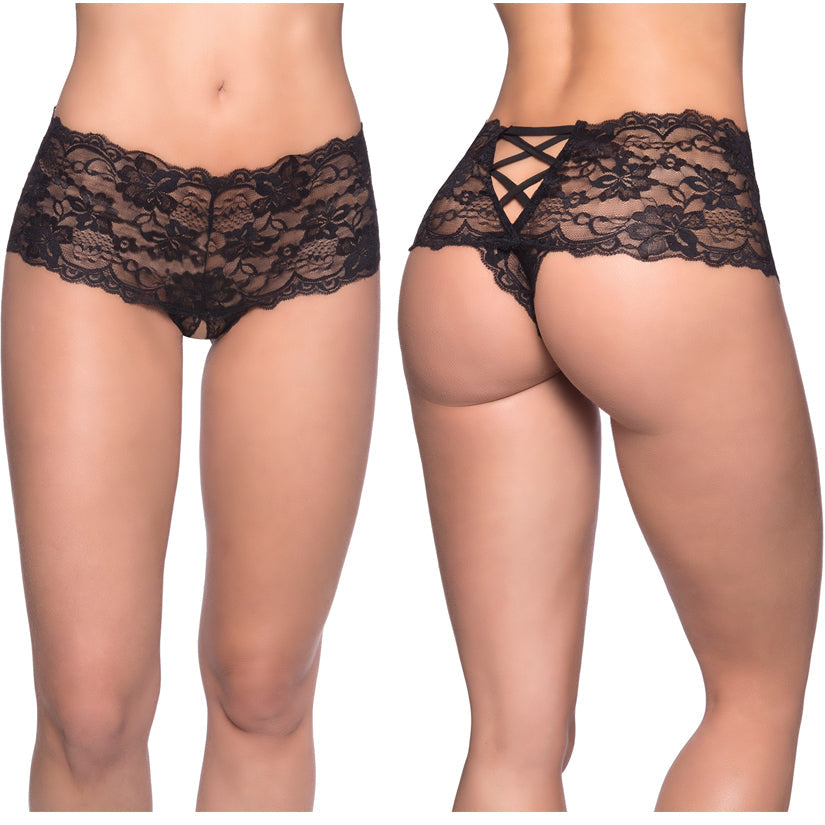 Crotchless Lace Boyshort -Small/medium - Black - UABDSM