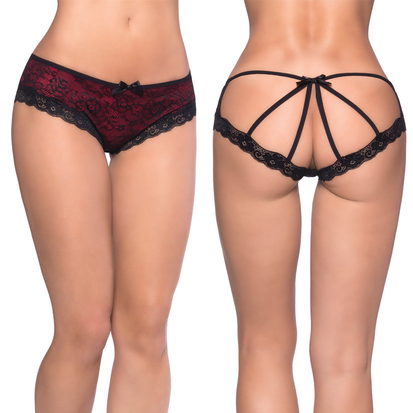 Cage Back Lace Panty - 3x4x - Black/red - UABDSM