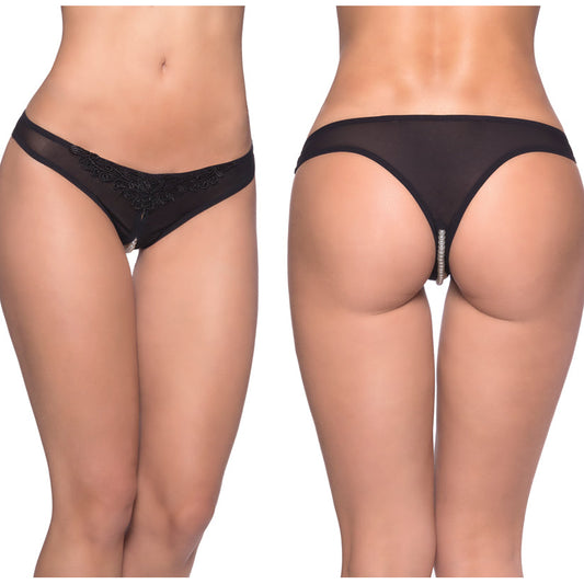 Crotchless Thong With Pearls - One Size - Black Crotchless Thong With Pearls - One Size - Black - UABDSM