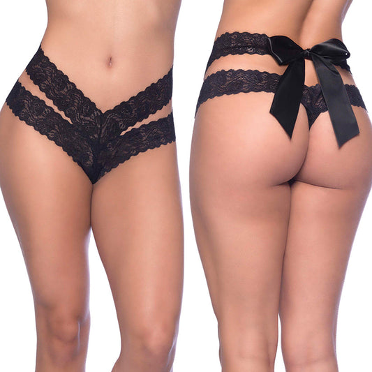 Crotchless Lace Dual Strap Thong-Black O/S X Crotchless Lace Dual Strap Thong-Black O/S X - UABDSM