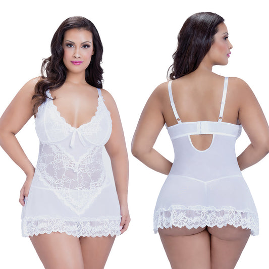 Valentine Lacey Babydoll With G-String-White Small Valentine Lacey Babydoll With G-String-White Small - UABDSM