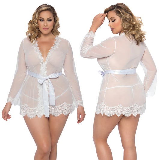Provence Eyelash Lace Robe With G-String-White 1X/2X Provence Eyelash Lace Robe With G-String-White 1X/2X - UABDSM