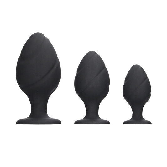 Ouch Silicone Swirled Butt Plug Set Black Ouch Silicone Swirled Butt Plug Set Black - UABDSM