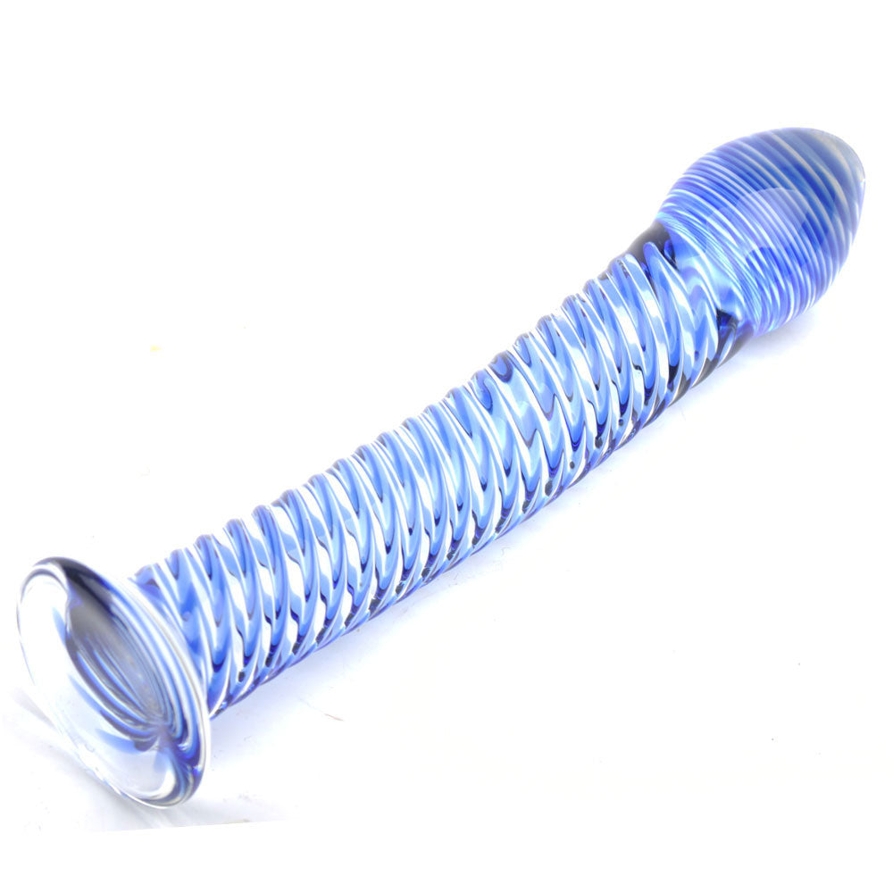 Glass Dildo With Blue Spiral Design - UABDSM