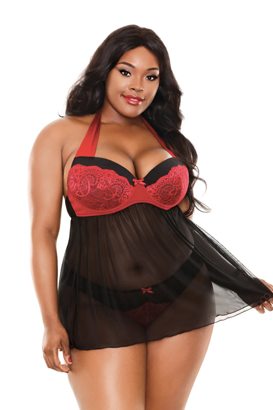 Sophia Halter Neck Teddy - Black/Red Sophia Halter Neck Teddy - Black/Red - UABDSM