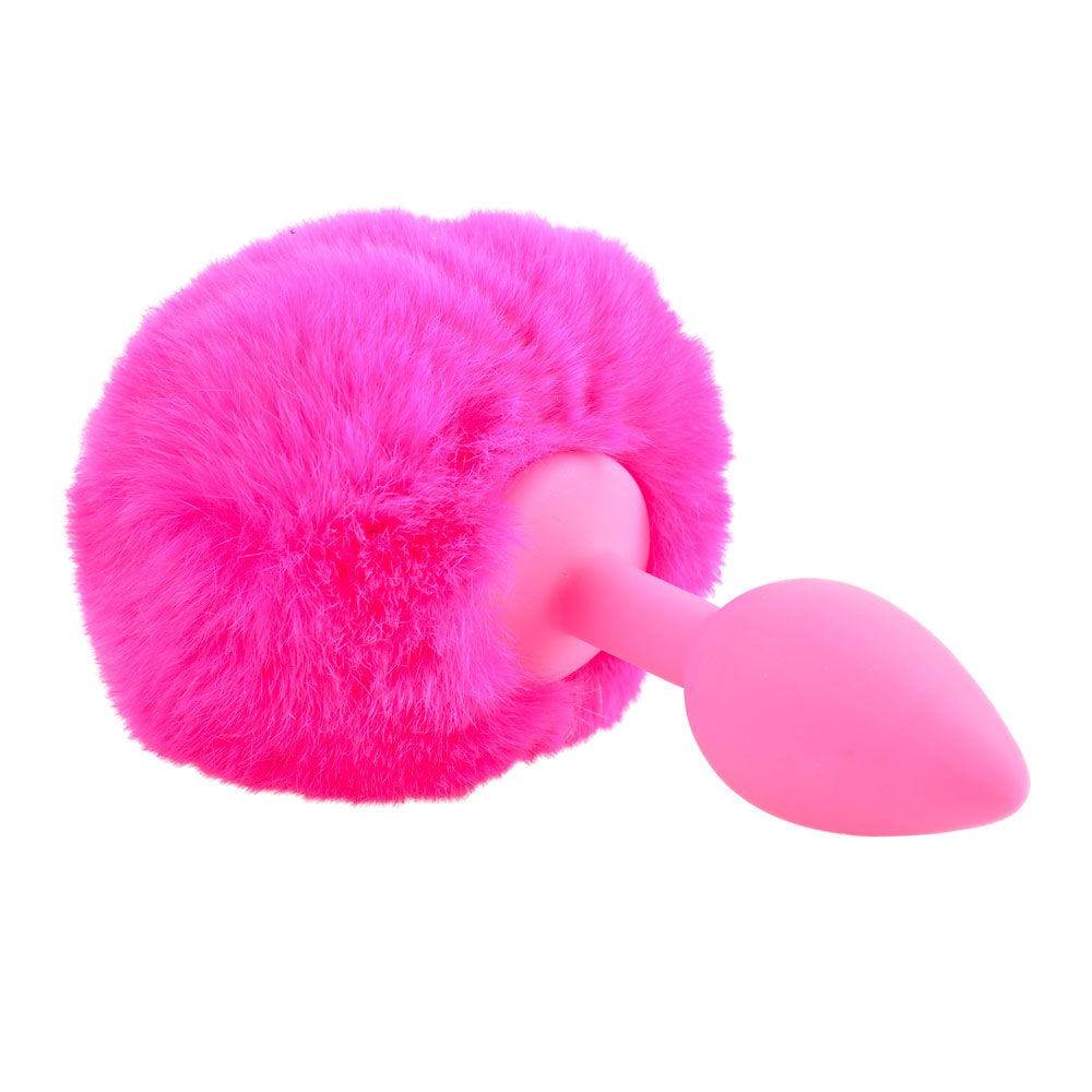 Neon Pink Bunny Tail Mini Butt Plug - UABDSM