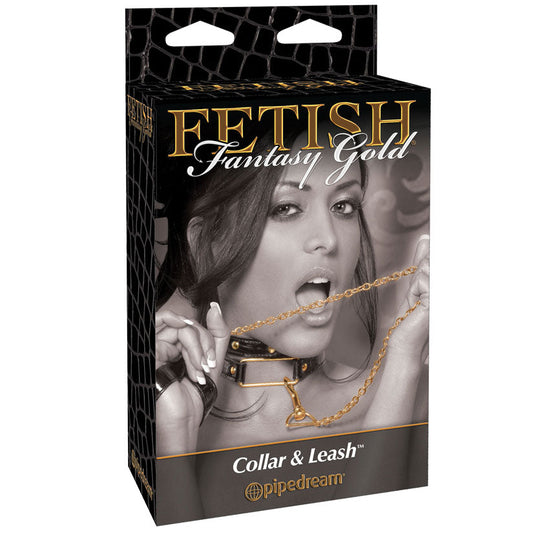 Fetish Fantasy Gold Collar and Leash - Black Fetish Fantasy Gold Collar and Leash - Black - UABDSM