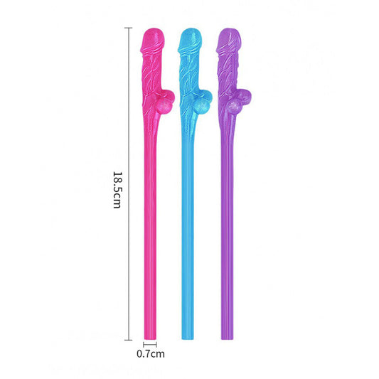 Lovetoy Pack Of 9 Willy Straws Blue Pink And Purple - UABDSM