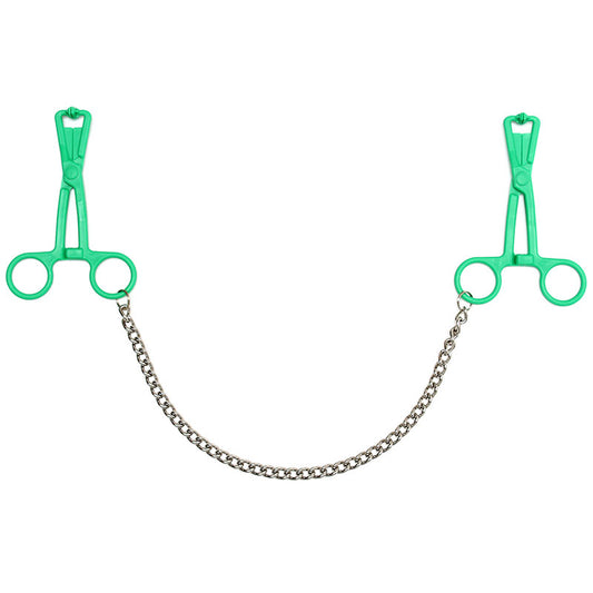 Green Scissor Nipple Clamps With Metal Chain Green Scissor Nipple Clamps With Metal Chain - UABDSM