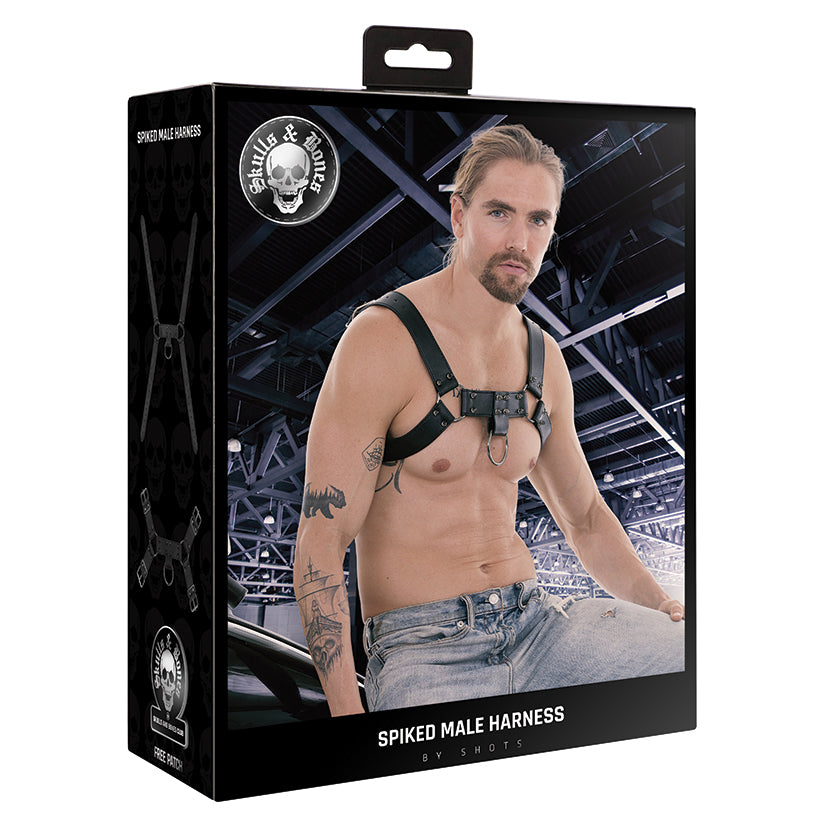 Ouch Skulls & Bones Spiked Male Harness-Black - UABDSM