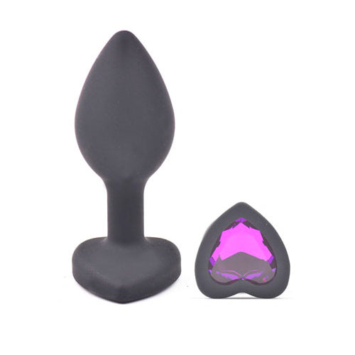 Small Heart Shaped Diamond Base Black Butt Plug Small Heart Shaped Diamond Base Black Butt Plug - UABDSM