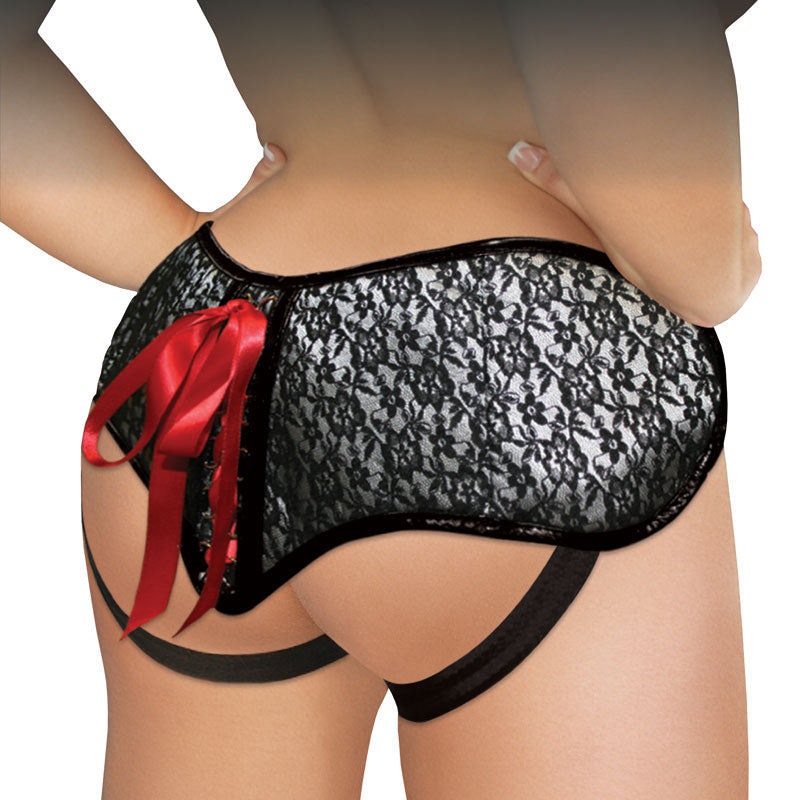 SportSheets Plus Size Grey and Black Lace Corsette Strap On - UABDSM