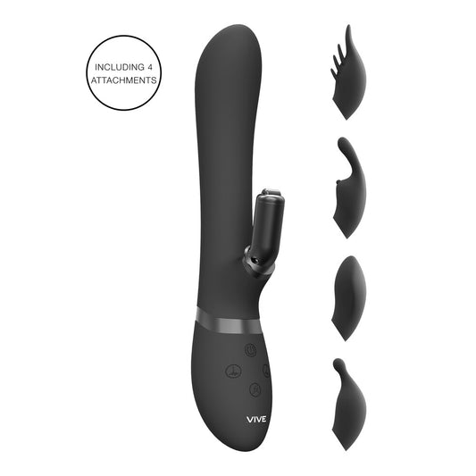 Vive Chou Double Action Interchangeable Rabbit Vibrator Black Vive Chou Double Action Interchangeable Rabbit Vibrator Black - UABDSM