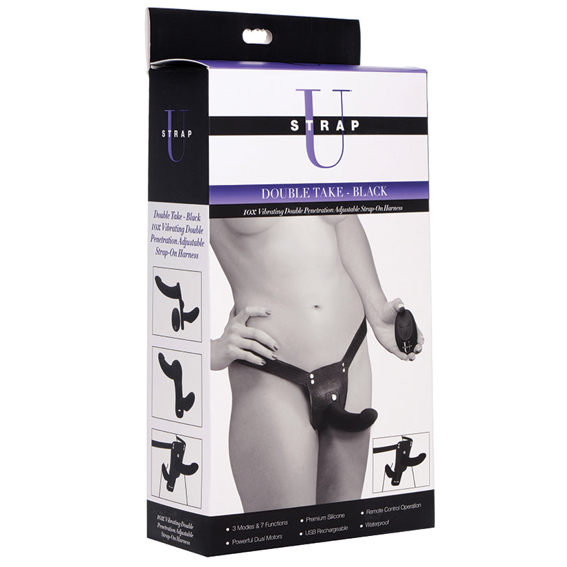 Strap U Double Take 10X Vibrating Double Penetration Strap-On-Black - UABDSM