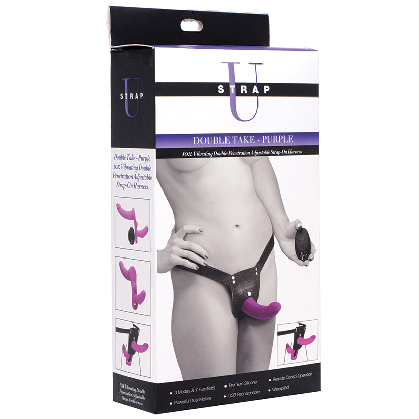 Strap U Double Take 10X Vibrating Double Penetration Strap-On-Purple - UABDSM
