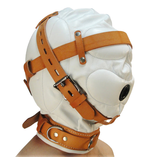 Total Sensory Deprivation White Leather Hood - SmallMedium Total Sensory Deprivation White Leather Hood - SmallMedium - UABDSM