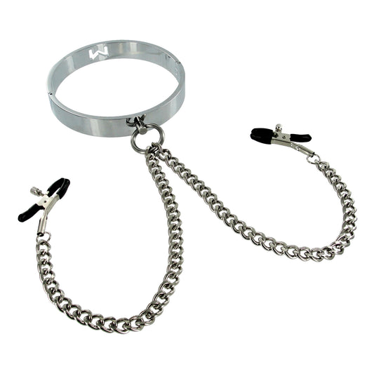 Chrome Slave Collar with Nipple Clamps - SmallMedium - UABDSM