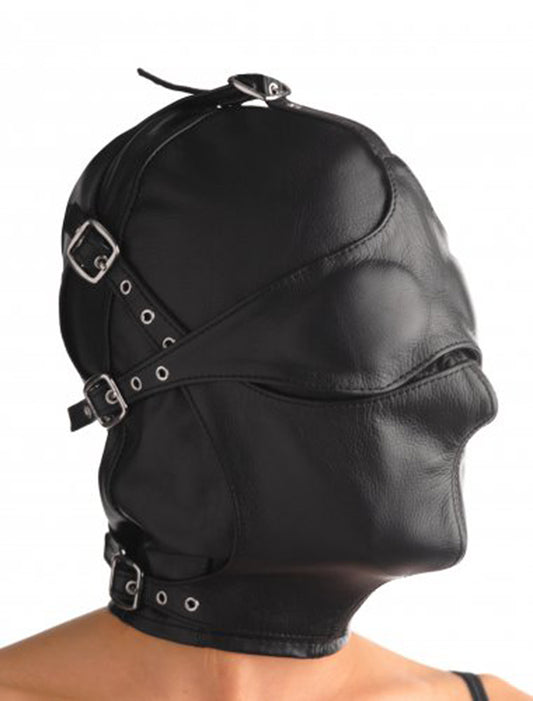 Asylum Leather Hood With Removable Blindfold And Muzzle Asylum Leather Hood With Removable Blindfold And Muzzle - UABDSM