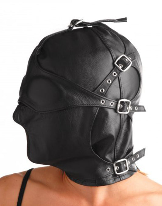 Asylum Leather Hood With Removable Blindfold And Muzzle - UABDSM