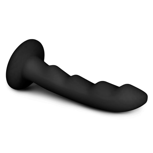 Ripples Silicone Strap On Harness Dildo- Black - UABDSM