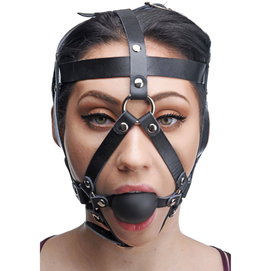 Leather Head Harness with Ball Gag Leather Head Harness with Ball Gag - UABDSM