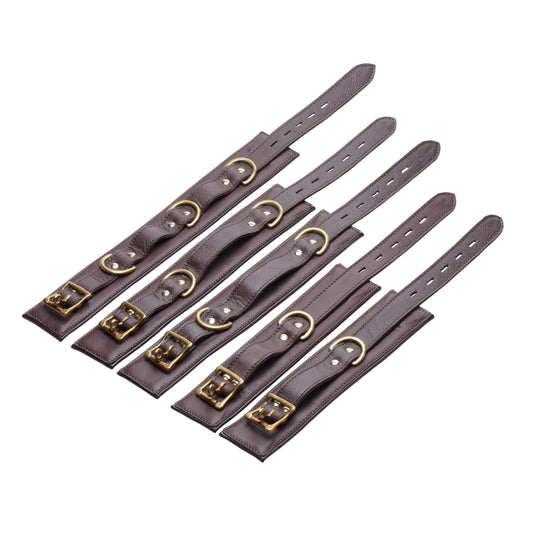 Brown 5 Piece Locking Leather Bondage Set - UABDSM