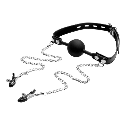 Silicone Ball Gag with Nipple Clamps Silicone Ball Gag with Nipple Clamps - UABDSM