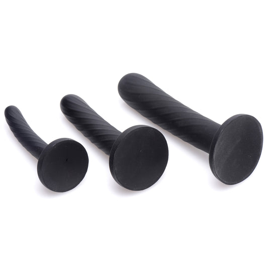 Trinity Strap-On Silicone 3 Piece Dildo Set - Black - UABDSM