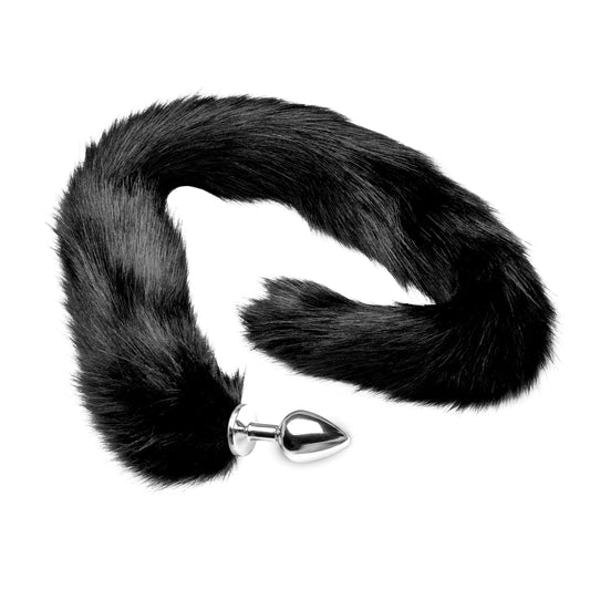 Extra Long Mink Tail Metal Anal Plug- Black - UABDSM