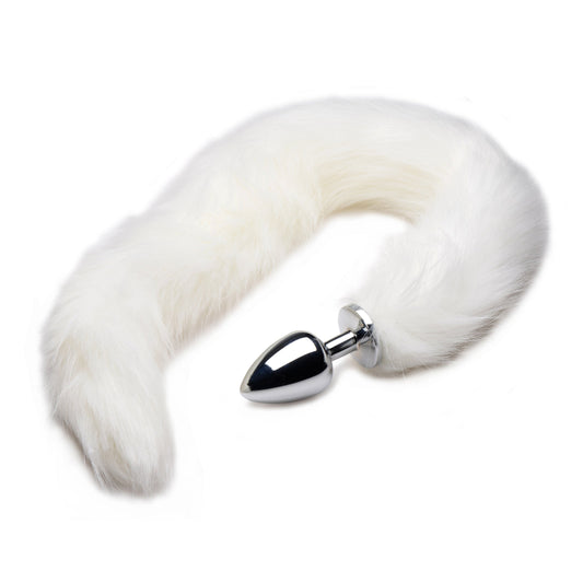 Extra Long Mink Tail Metal Anal Plug- White - UABDSM
