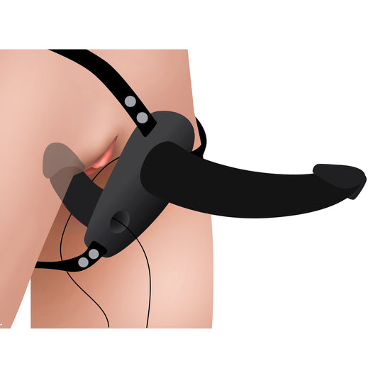 Power Pegger Black Silicone Vibrating Double Dildo with Harness Power Pegger Black Silicone Vibrating Double Dildo with Harness - UABDSM