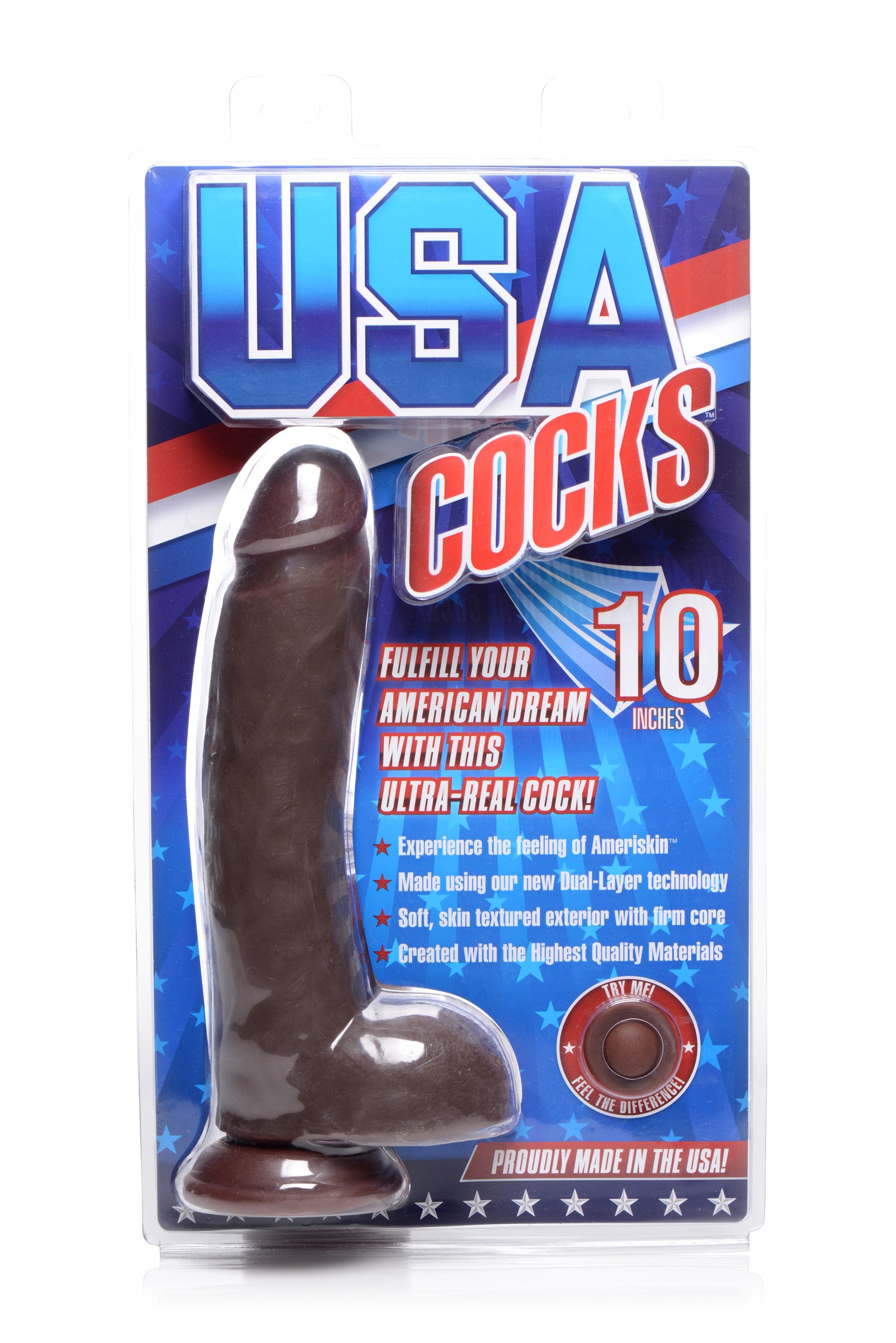 10 Inch Ultra Real Dual Layer Suction Cup Dildo- Dark Skin Tone - UABDSM