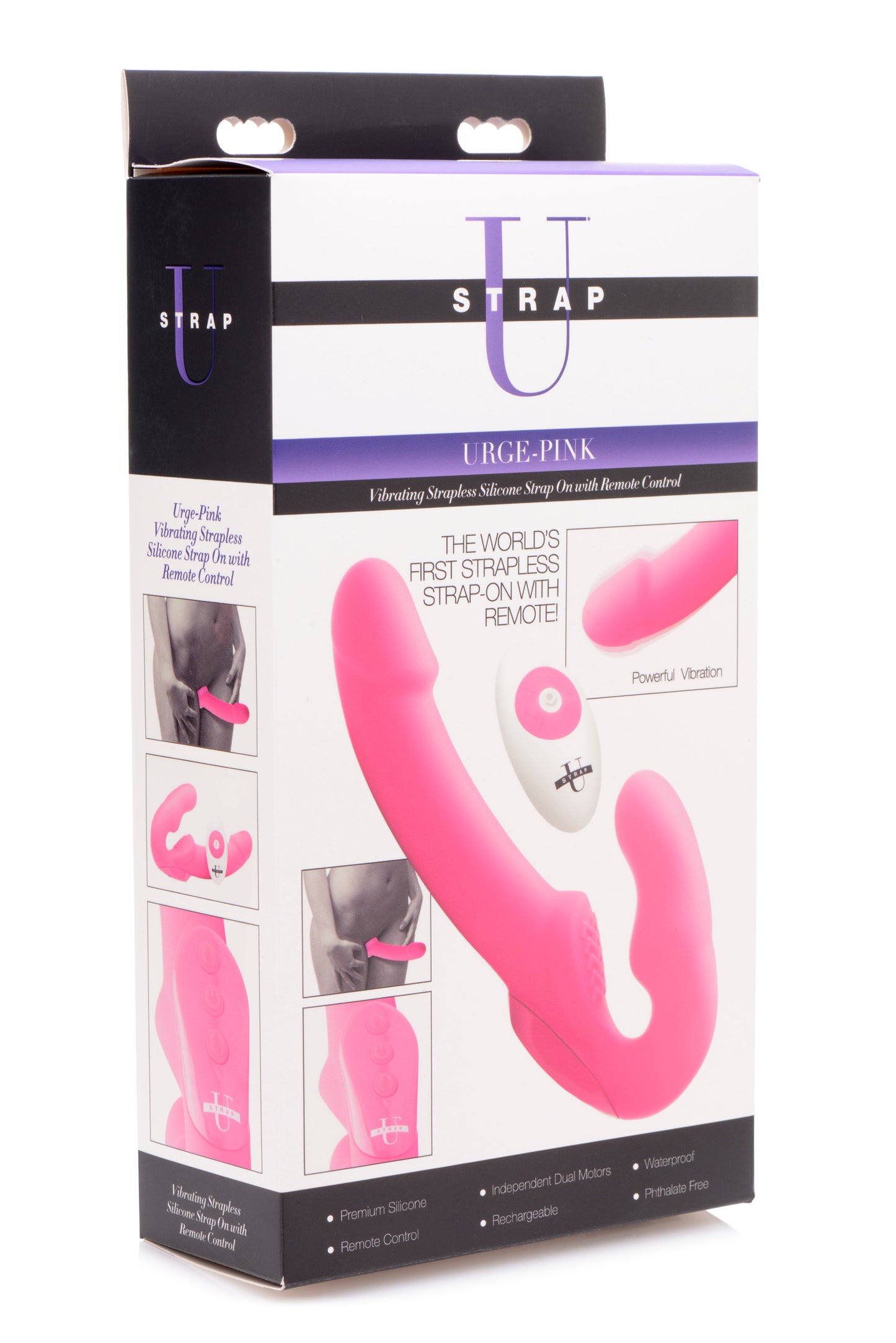 Urge Silicone Strapless Strap On With Remote- Pink - UABDSM