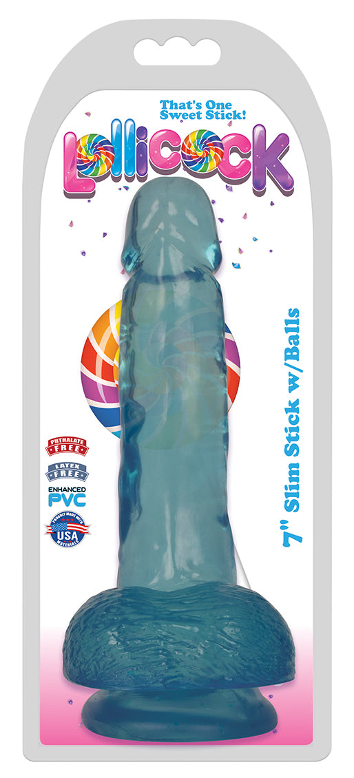 7 Inch Slim Stick with Balls Berry Ice Dildo - UABDSM