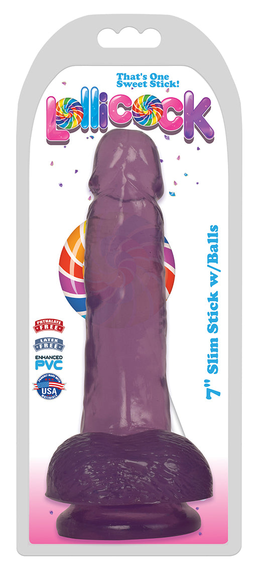 7 Inch Slim Stick with Balls Grape Ice Dildo - UABDSM