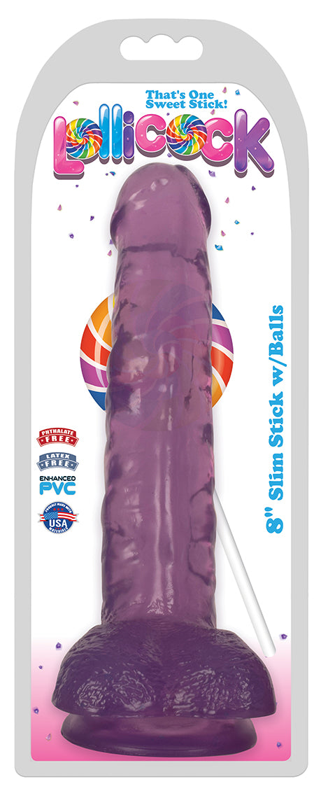 8 Inch Slim Stick with Balls Grape Ice Dildo - UABDSM
