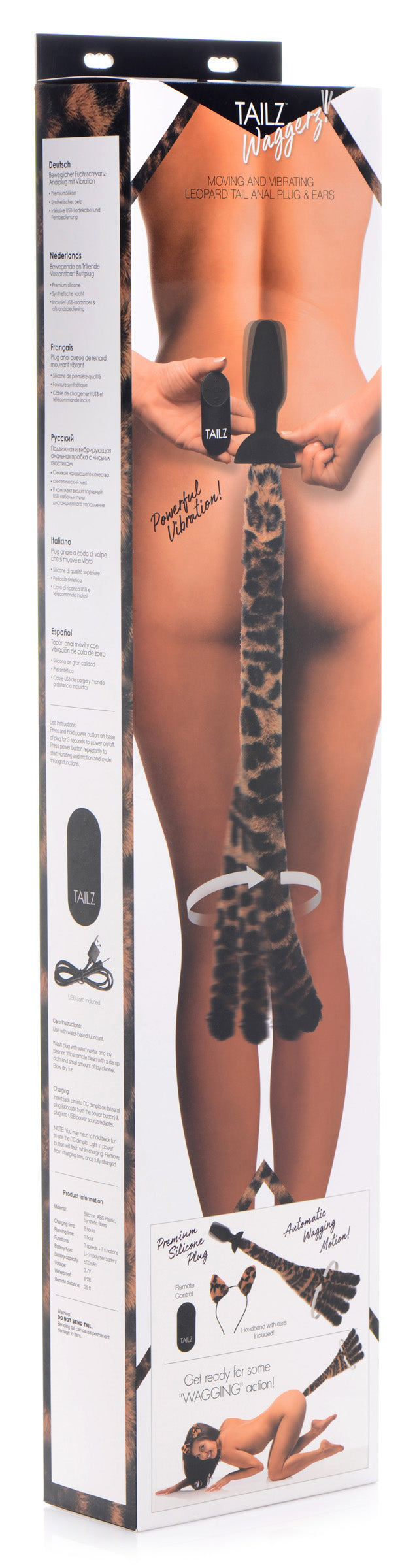 Remote Control Wagging Leopard Tail Anal Plug and Ears Set - UABDSM