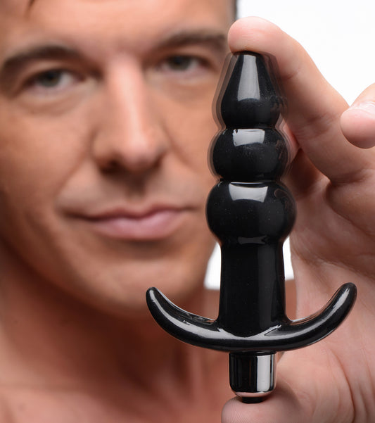 Ribbed Vibrating Butt Plug - Black - UABDSM