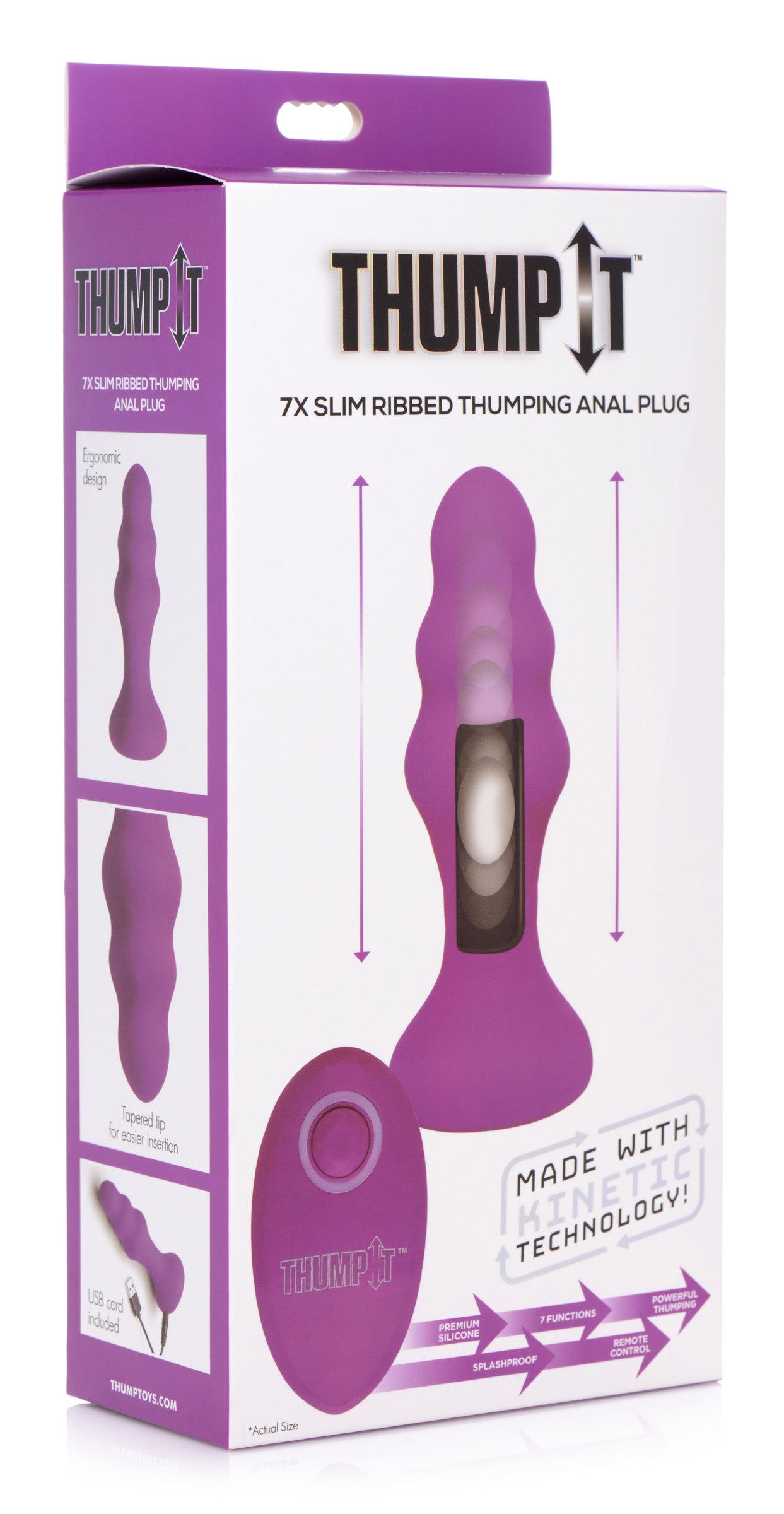 7X Slim Ribbed Thumping Silicone Anal Plug - UABDSM