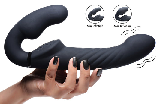 Ergo-Fit Twist Inflatable Vibrating Silicone Strapless Strap-on - Black - UABDSM