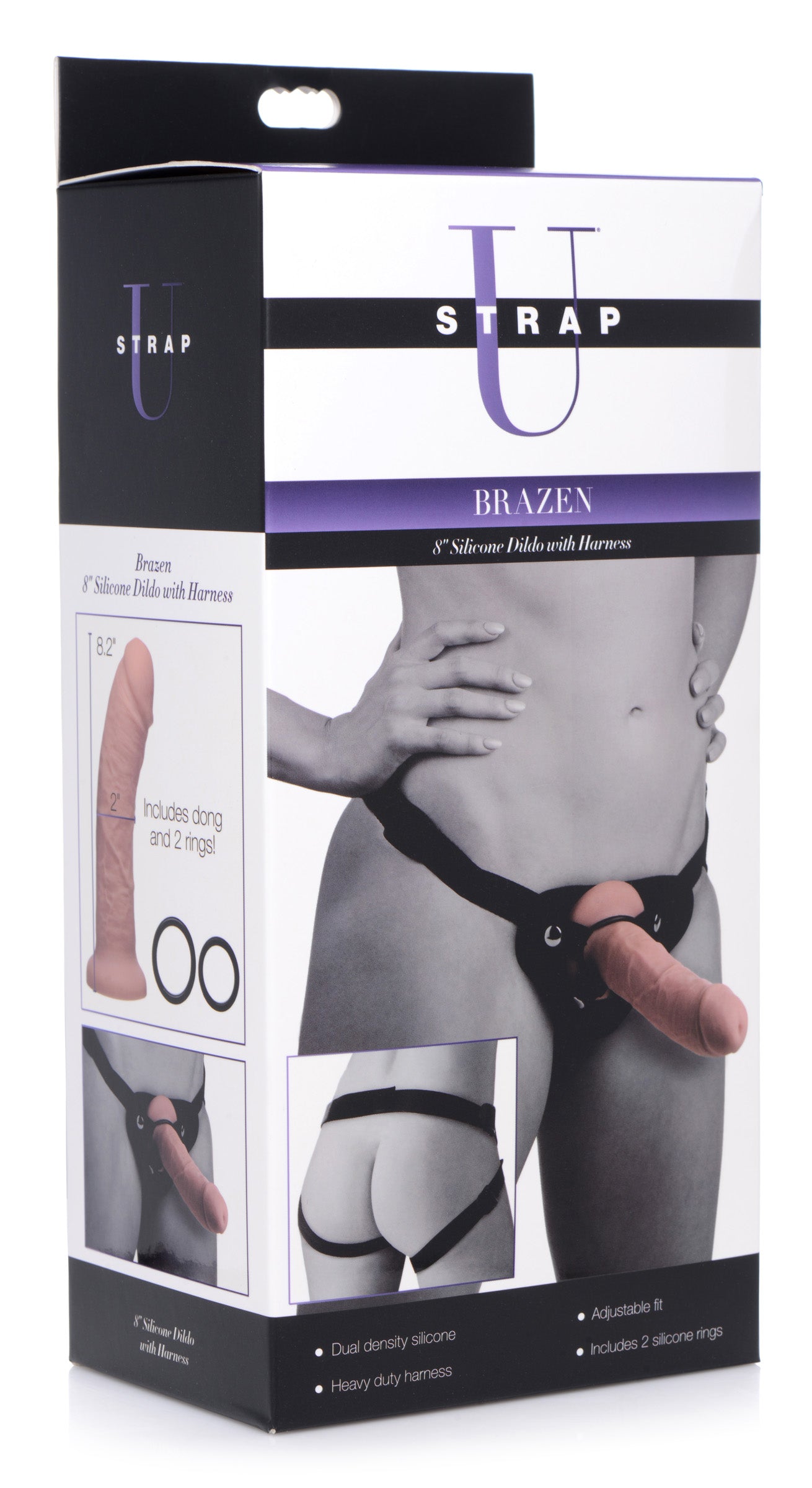 Brazen 8 inch Silicone Dildo with Harness - UABDSM