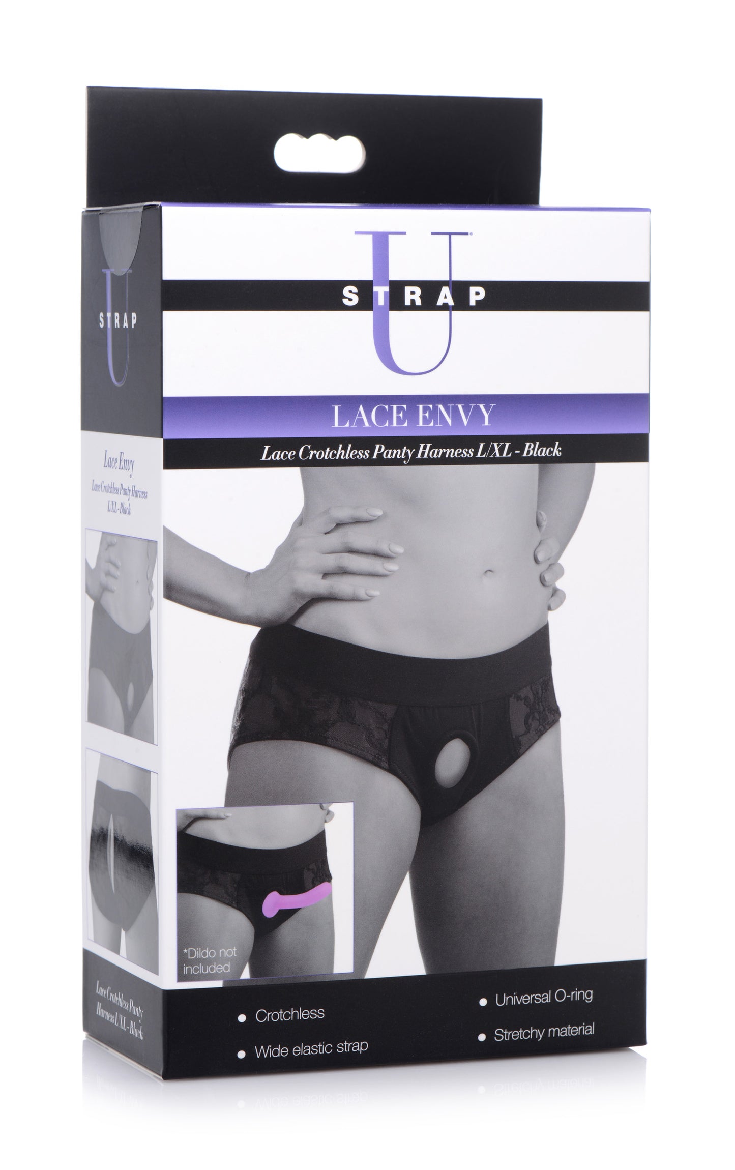 Lace Envy Black Crotchless Panty Harness - L-XL - UABDSM