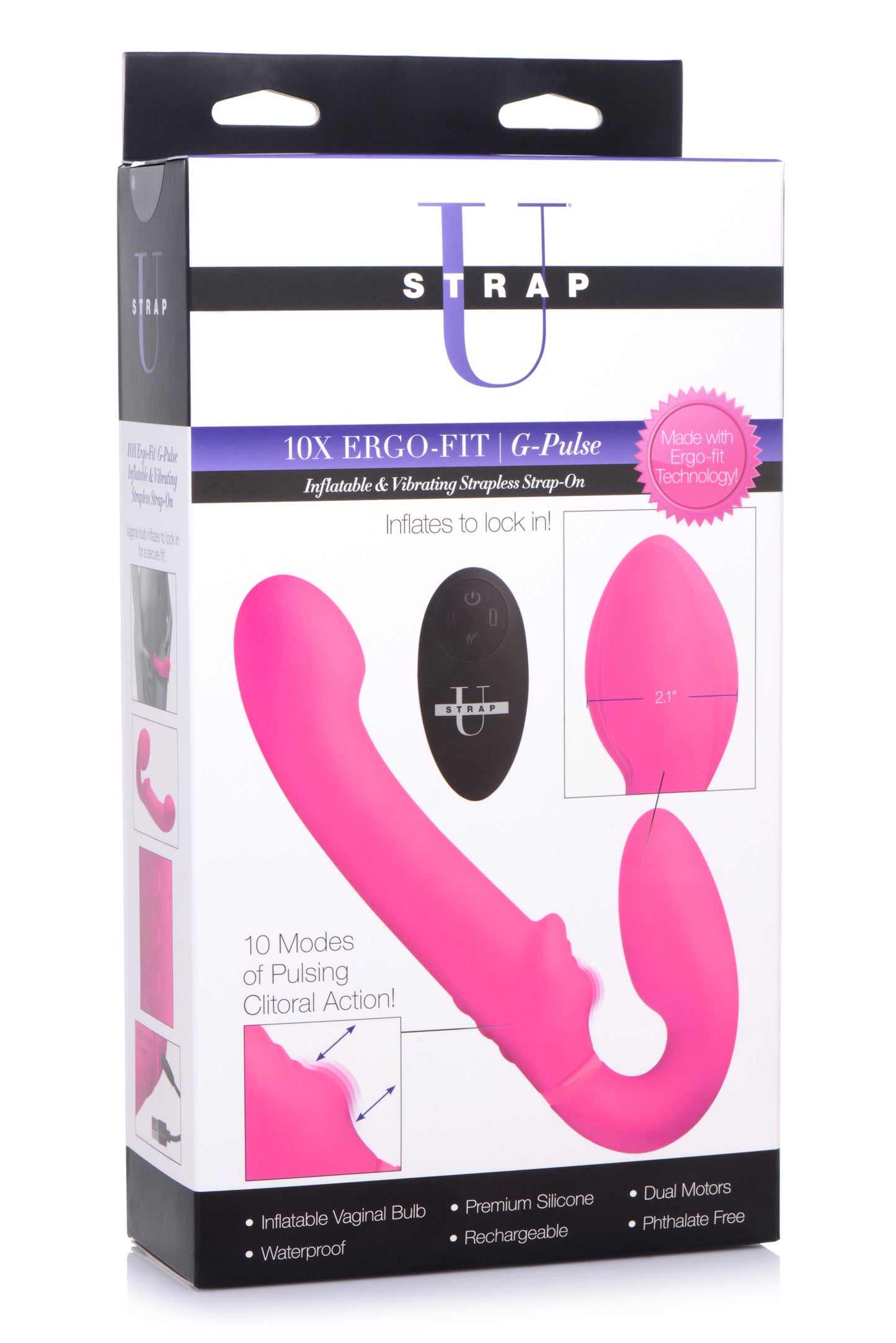 10X Remote Control Ergo-Fit G-Pulse Inflatable and Vibrating Strapless Strap-on - Pink - UABDSM