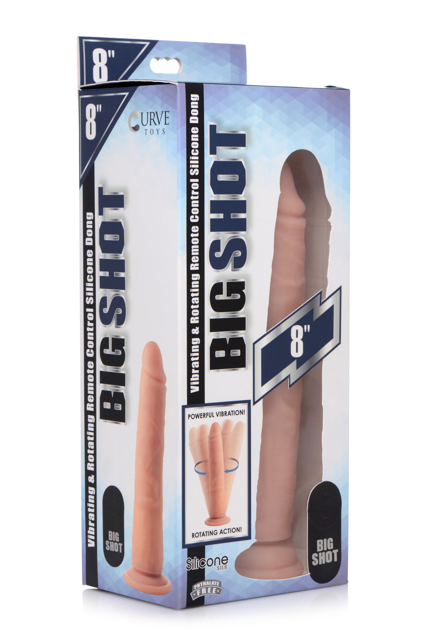 Vibrating and Rotating Remote Control Silicone Dildo - 8 Inch - UABDSM