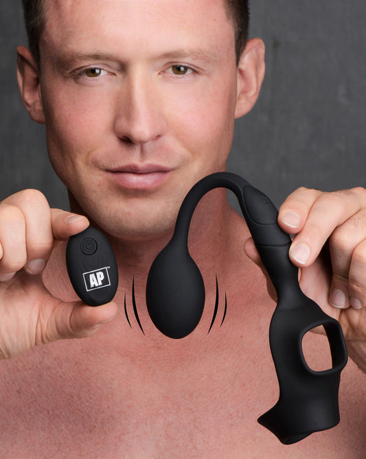 10X P-Bomb Silicone Cock and Ball Ring with Vibrating Anal Plug - UABDSM