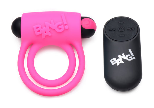 Remote Control 28X Vibrating Cock Ring and Bullet - Pink - UABDSM
