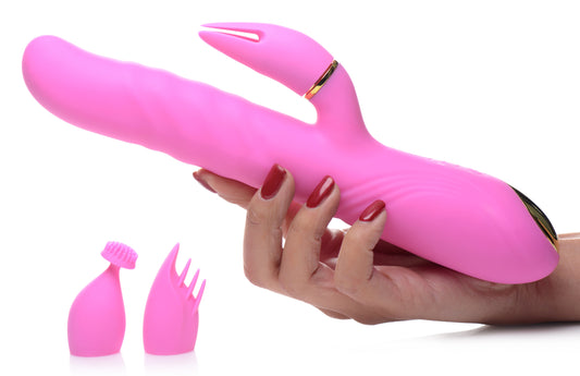 10X Versa-Thrust Vibrating and Thrusting Silicone Rabbit with 3 Attachments - UABDSM