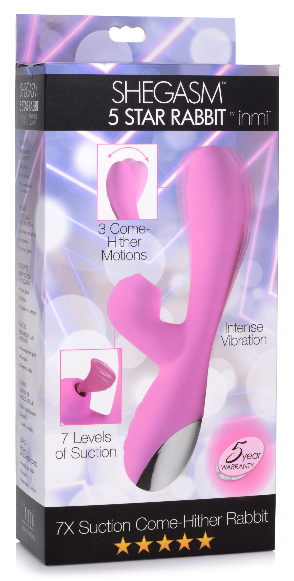 Shegasm 5 Star 7X Suction Come-Hither Silicone Rabbit - Pink - UABDSM