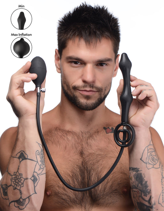 Devils Rattle Inflatable Silicone Anal Plug with Cock and Ball Ring - UABDSM