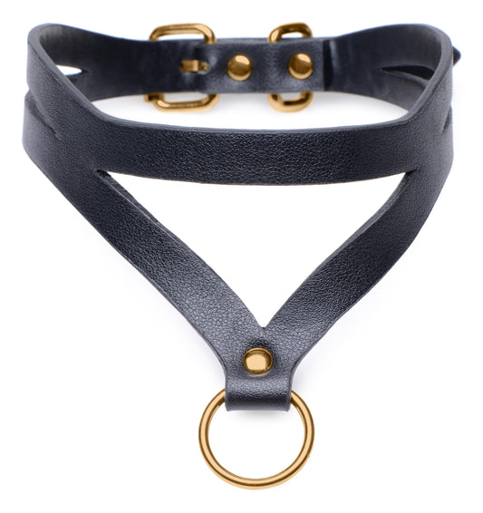 Bondage Baddie Black and Gold Collar with O-Ring - UABDSM